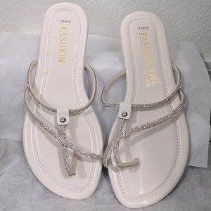 Rhinestone Decor Flat Thong Sandals